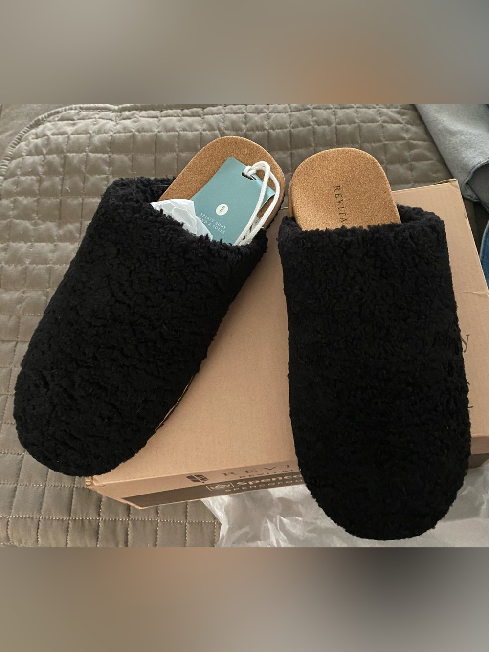 REVITALIGN Black Sherpa Slip-On Cork Footbed slippers